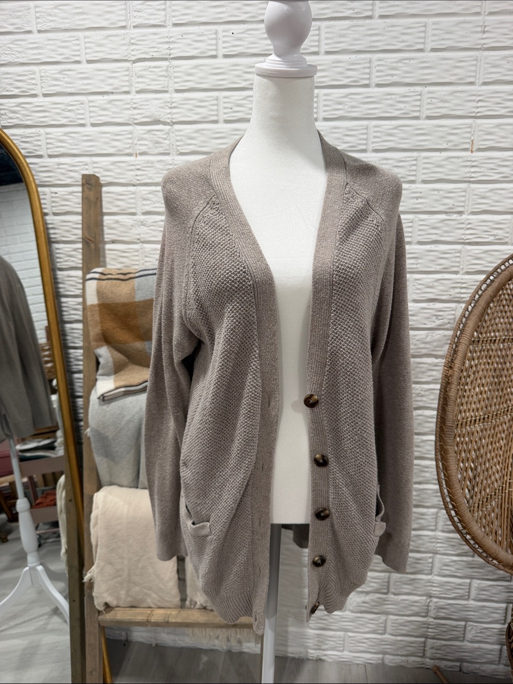 Old Navy Taupe Button-Front Open Cardigan